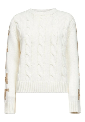 MC2 Saint Barth cable-knit lettering sleeves sweater - White