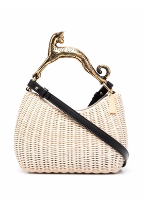 Lanvin cat embellished-handle woven tote - Neutrals