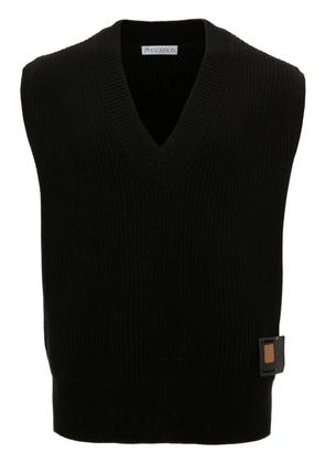 JW Anderson Sim Card V-neck merino vest - Black