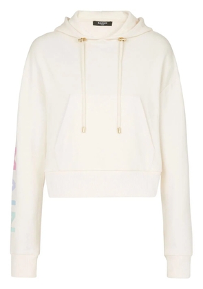 Balmain logo-print cropped hoodie - White