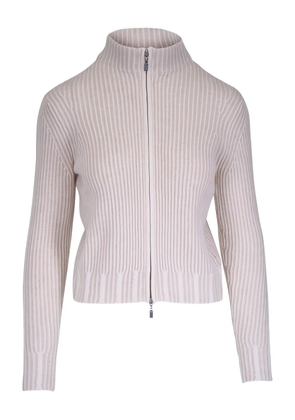 Kinross Cashmere zip-up ribbed cardigan - Neutrals