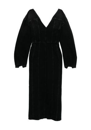 Haikure V-neck puff-sleeve midi dress - Black