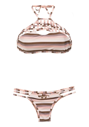 Amir Slama striped bikini top - Brown