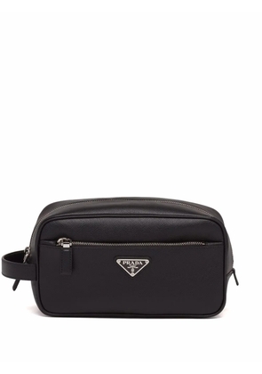 Prada logo-plaque wash bag - Black