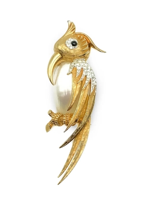 Jennifer Gibson Jewellery 1960s cockatoo pearl belly brooch - Gold