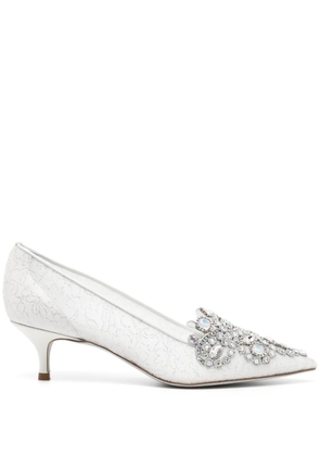 René Caovilla Veneziana crystal kitten-heel pumps - White