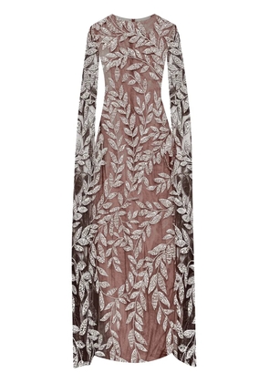 Oscar de la Renta crystal-embellished long-sleeve dress - Neutrals