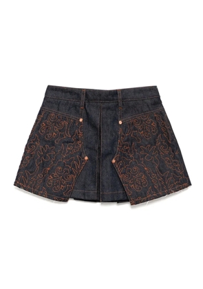 Andersson Bell embroidered panelled pleated denim skirt - Blue