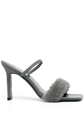 BY FAR shearling-strap open toe mules - Grey