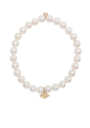 Sydney Evan 14kt yellow gold Evil Eye pearl bracelet - White