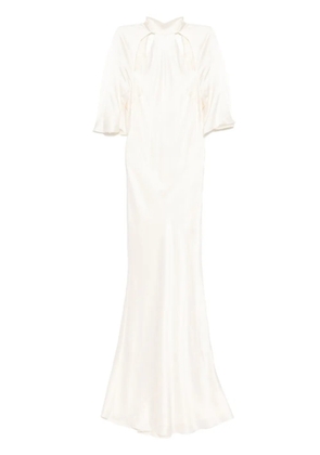 Michelle Mason backless halter-neck gown - White