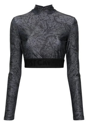 Just Cavalli leopard-print cropped T-shirt - Grey