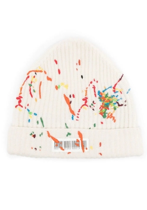 Mostly Heard Rarely Seen barcode-detail embroidered beanie - White