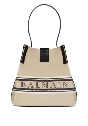 Balmain Release striped-detail bucket bag - Neutrals