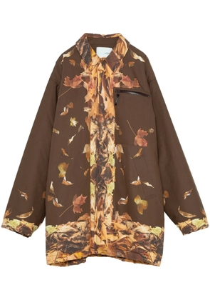 Yoshiokubo leaf-print single-breasted coat - Brown