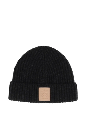 LOEWE ribbed logo beanie hat - Black