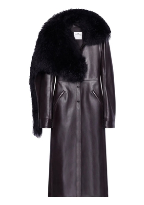 Courrèges shearling collar leather coat - Brown