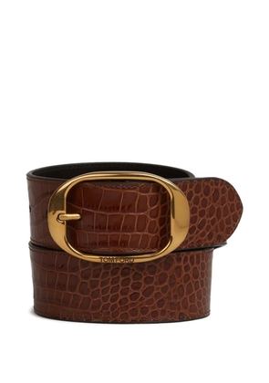TOM FORD crocodile-effect buckle belt - Brown