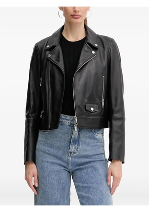 BOSS front-zip leather biker jacket - Black