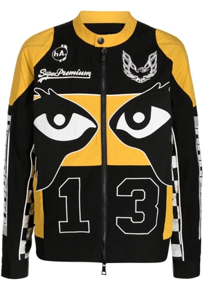 Haculla graphic-print zip-up biker jacket - Orange