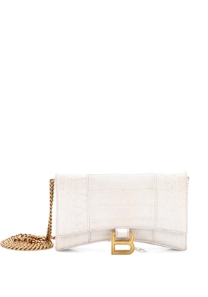 Balenciaga Pre-Owned Hourglass Chain Wallet Crocodile Embossed Leather clutch bag - White