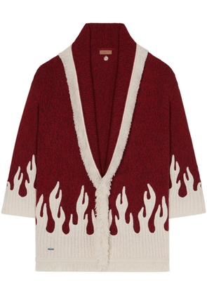 Alanui flame-motif wool-blend cardigan - Red