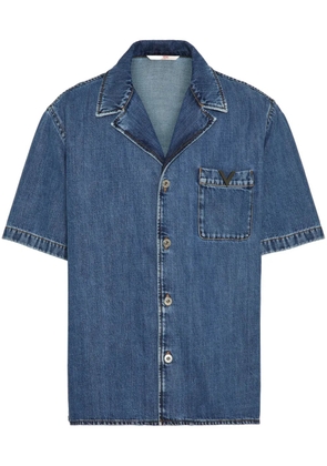 Valentino Garavani V-detail denim bowling shirt - Blue