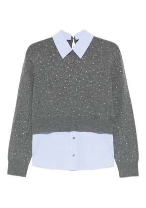 Maje crystal-embellished layered sweater - Grey
