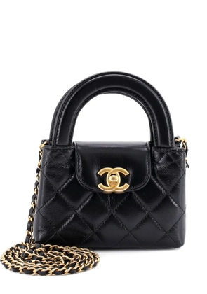 CHANEL Pre-Owned Kelly Top Handle Shopping Bag Quilted Shiny Aged Calfskin Nano crossbody bag - Black