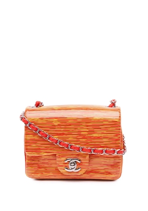 CHANEL Pre-Owned 2013-2014 Mini Square Classic Patent Striped Single Flap crossbody bag - ORANGE