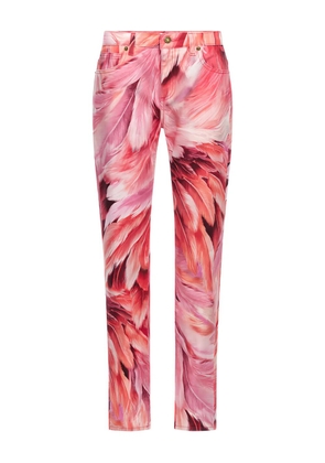 Roberto Cavalli feather-print cotton jeans - Pink