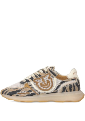 PINKO Zoe tiger-print logo sneakers - Neutrals