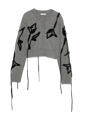ERDEM floral-embroidered tie-detail cardigan - Grey