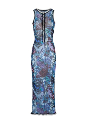 Jean Paul Gaultier butterfly-print mesh dress - Blue