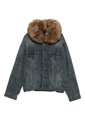 Balenciaga faux fur-collar denim jacket - Blue