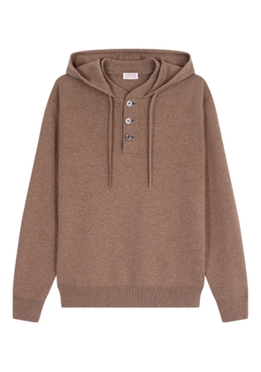 FURSAC button-placket knitted hoodie - Brown