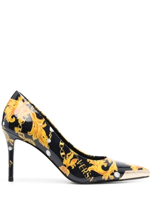 Versace Jeans Couture 80mm engraved-logo leather pumps - Black