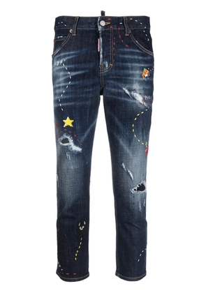DSQUARED2 embroidered-design cropped jeans - Blue