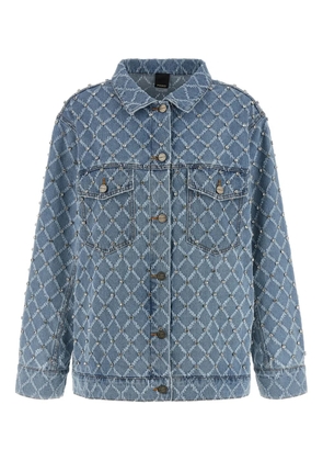 PINKO Pifferaio jacquard crystal denim overshirt - Blue
