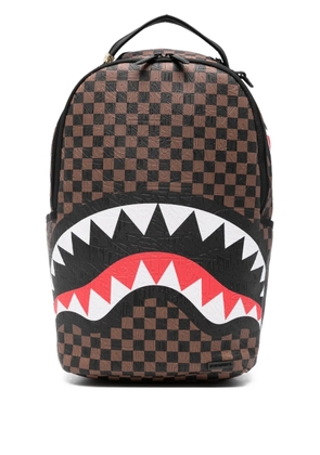 Sprayground check-pattern shark-print backpack - Brown