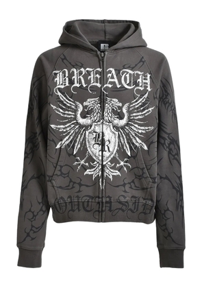 BREATH graphic-print zip-up hoodie - Grey