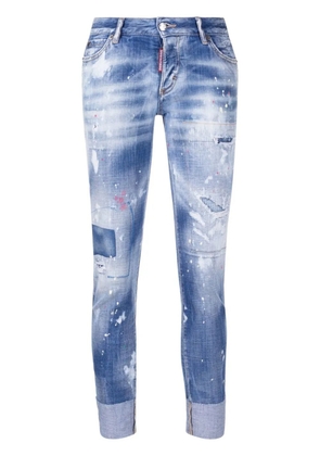 DSQUARED2 distressed logo-embroidered slim jeans - Blue