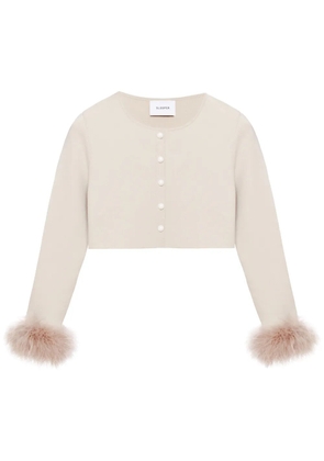 Sleeper feather-trim cropped cardigan - Neutrals