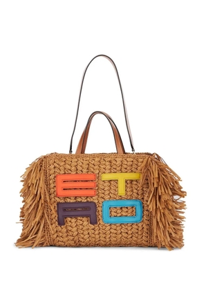 ETRO embroidered-logo woven tote bag - Brown