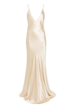Saint Laurent silk V-neck maxi dress - Neutrals