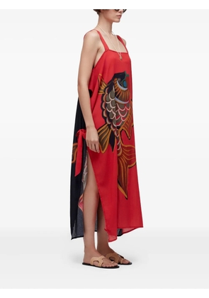Osklen Pareo Peixe fish-print side-tie two-way maxi dress - Red