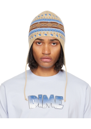 Dime Beige & Blue Alpine Beanie