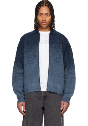Dime Blue Mohair Double Zip Knit Hoodie