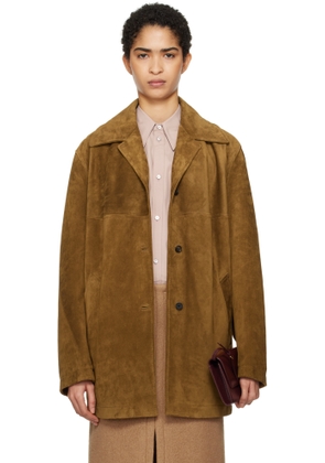 Carven Tan Short Split Suede Coat