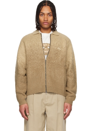 Dime Beige Mohair Double Zip Knit Sweater